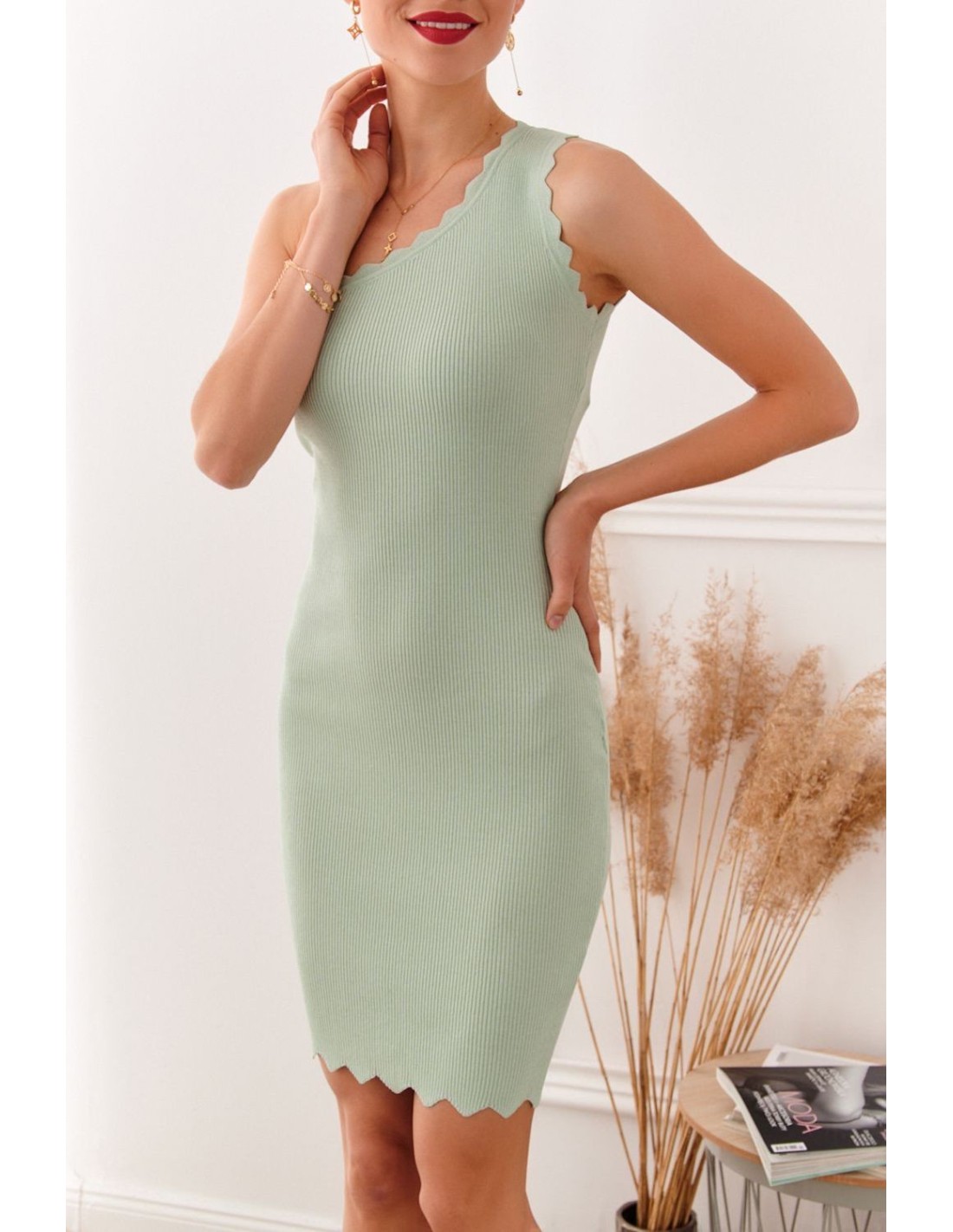 Fitted one-shoulder dress olive 08210 - Online store - Boutique